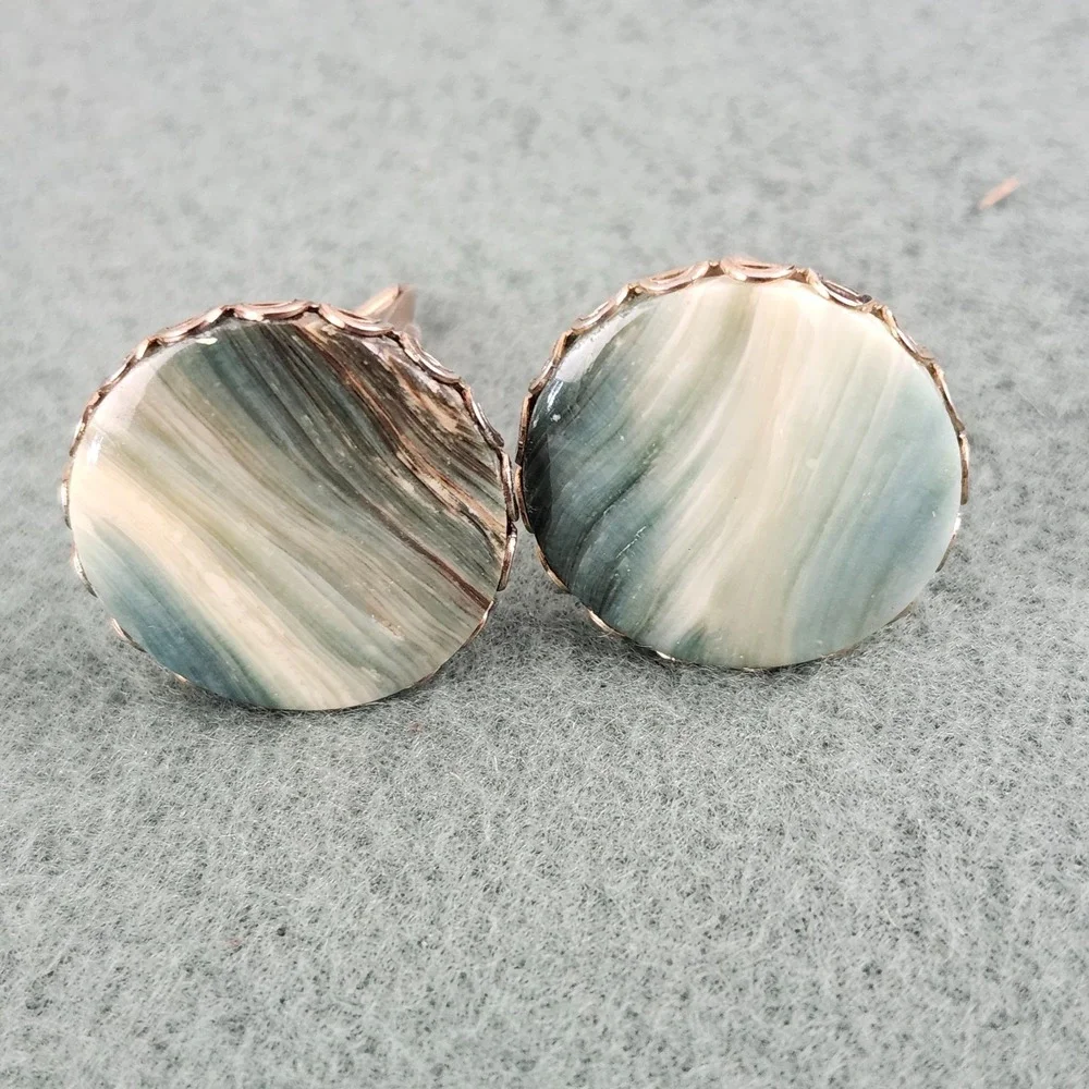 Vintage Gold Tone Blue Agate Stone Chunky Cuff Links Cufflinks